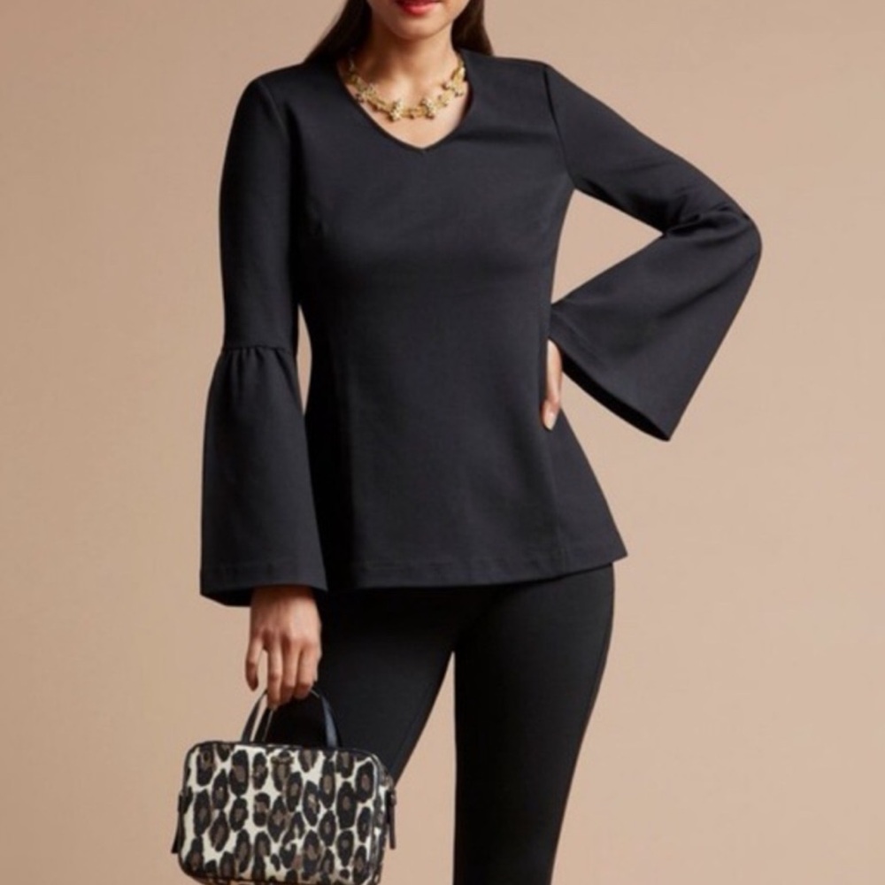 CAbi Elegant Black Flared Sleeve Top